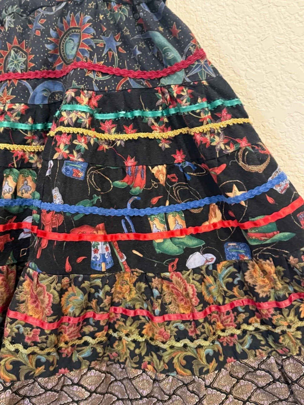 Celestial Western Maximalist Tiered Skirt Vintage London Bridge Mondiki L/XL